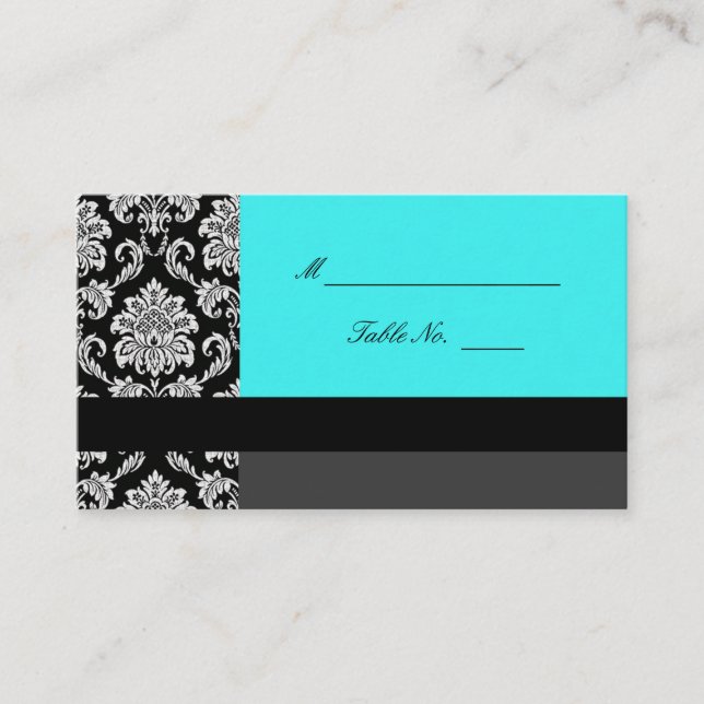 Cartes Mariage damassé Turquoise (Devant)