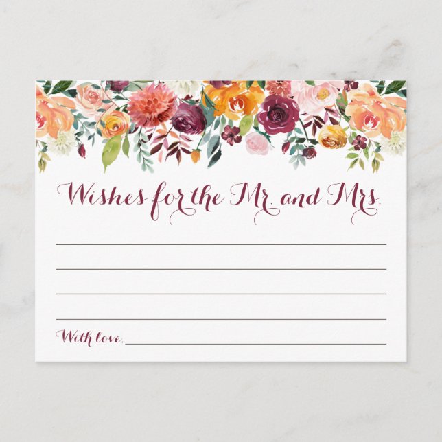 Cartes Mariages Fleur Automne, Rose Orange (Devant)