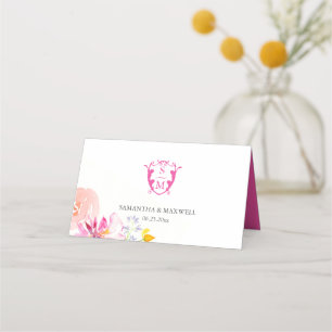 Cartes mariages Monogramme Fleurs roses