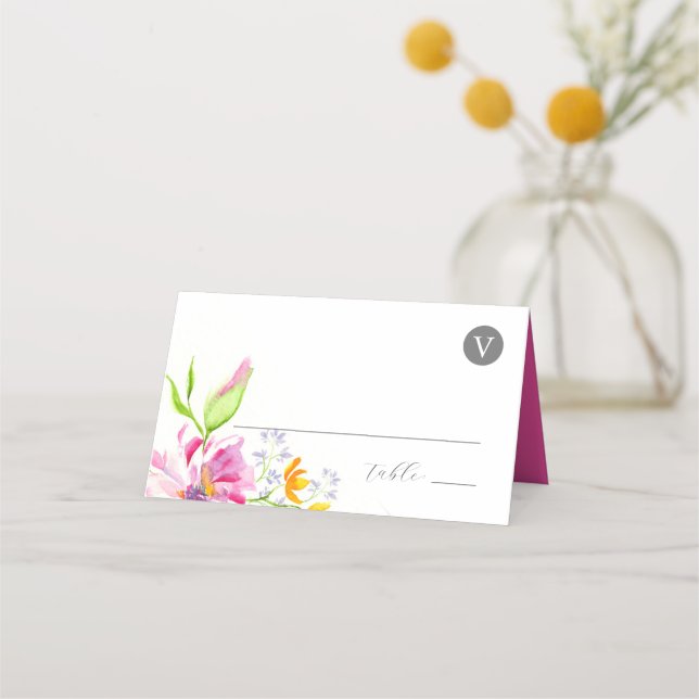 Cartes mariages Monogramme Fleurs roses (Devant)