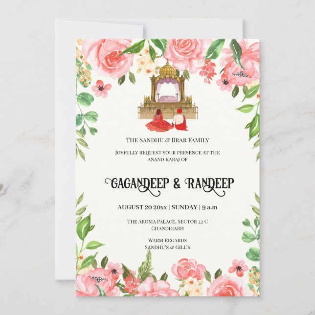 Cartes mariages Sikh Punjabi faire-part de mariage (Devant)