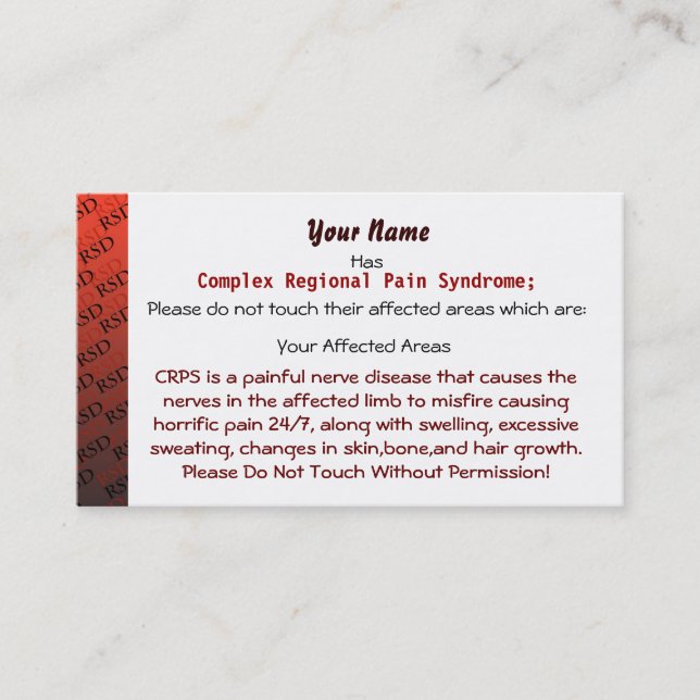 Cartes Médicales de RSD/CRPS (Devant)