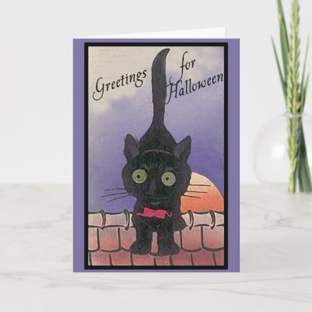 Cartes mignonnes de Halloween de chat noir (Devant)