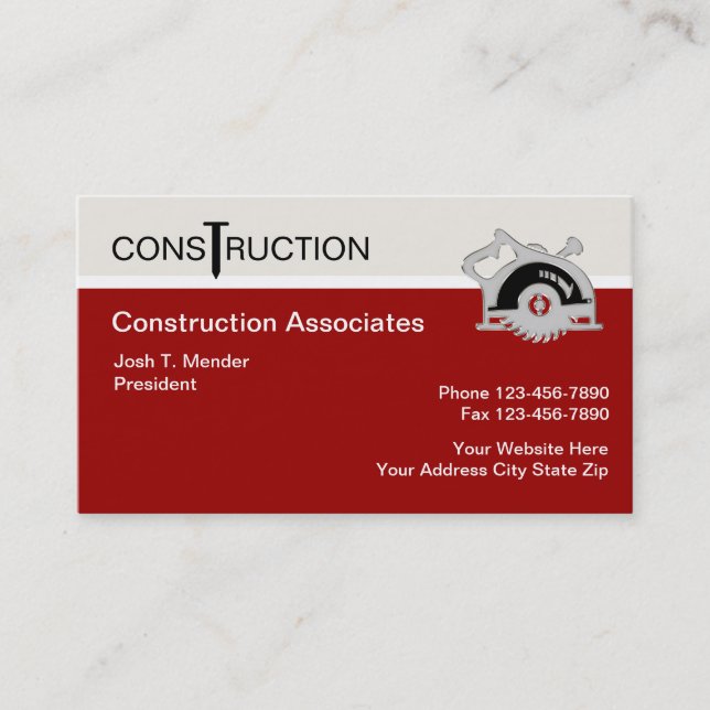 Cartes modernes d'entreprise de construction (Devant)