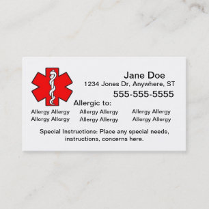 Cartes multiples d'allergie - urgence