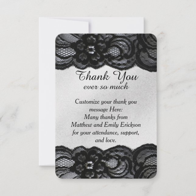 Cartes noires de Merci de dentelle et de satin (Devant)