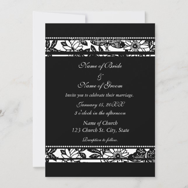 Cartes noires et blanches de faire-part de mariage (Devant)