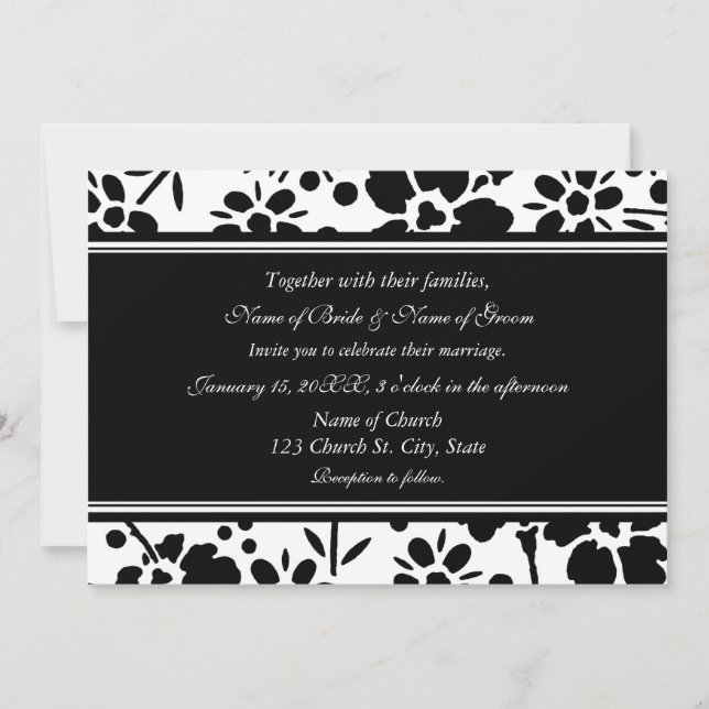 Cartes noires et blanches de faire-part de mariage (Devant)