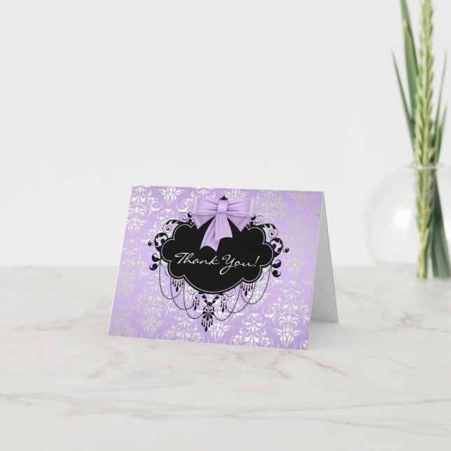 Cartes noires pourpres de Merci de damassé (Devant)