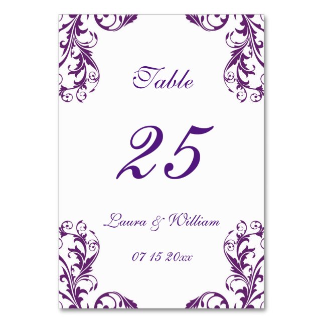 Cartes Numéro de table mariage | Arroser Damas (Par défaut)