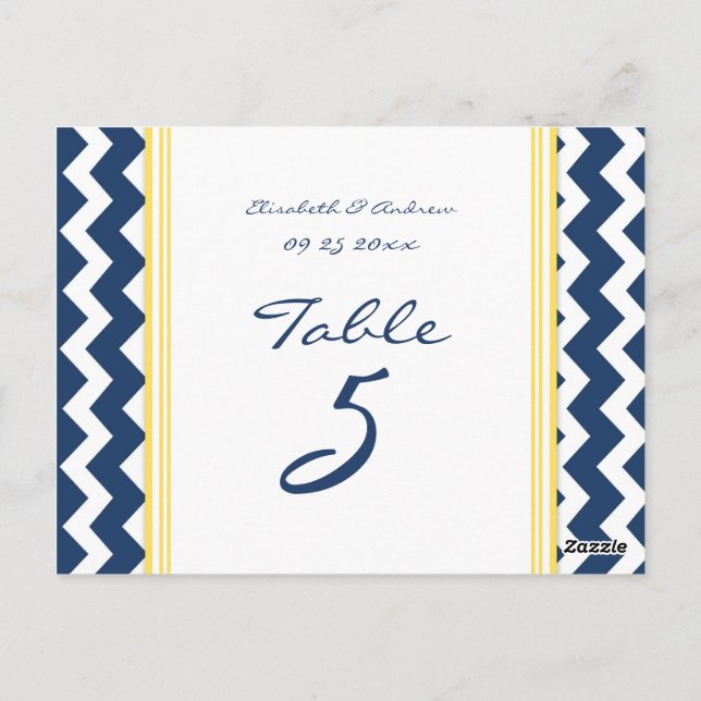 Cartes Numéro de Table mariage Citron Bleu Chevron (Dos)