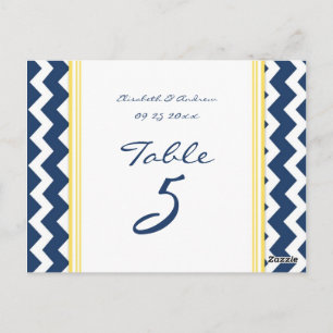 Cartes Numéro de Table mariage Citron Bleu Chevron