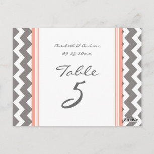 Cartes Numéro de table mariage Coral gris Chevron