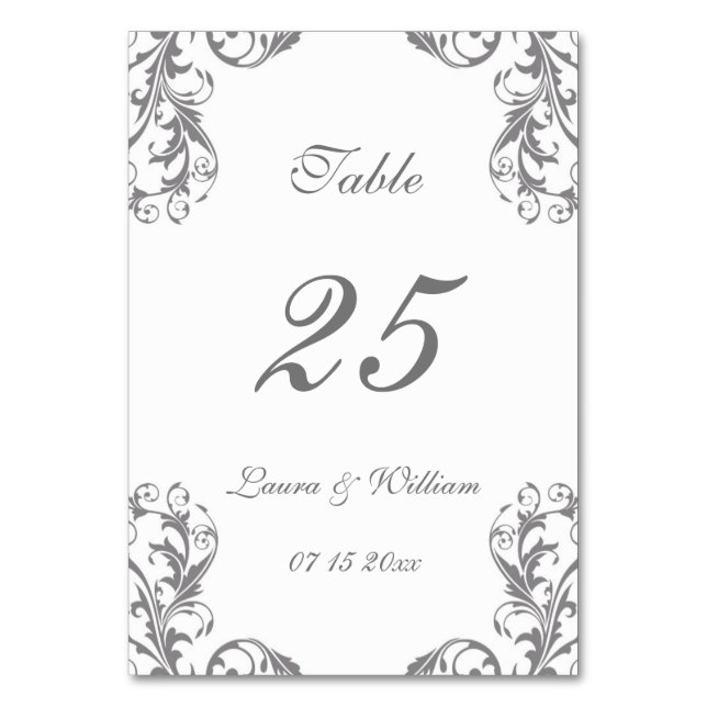 Cartes Numéro de table mariage | Design gris Damas (Par défaut)