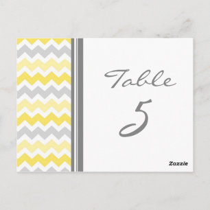 Cartes Numéro de table mariage Gris Jaune Chevron