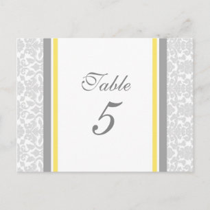 Cartes Numéro de table mariage Lemon Grey Damask