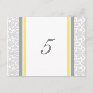 Cartes Numéro de table mariage Lemon Grey Damask