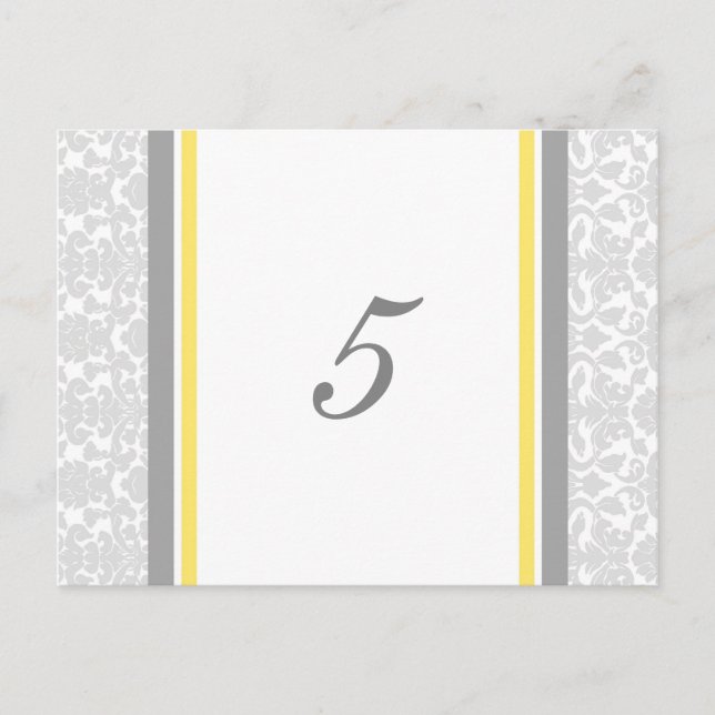 Cartes Numéro de table mariage Lemon Grey Damask (Devant)