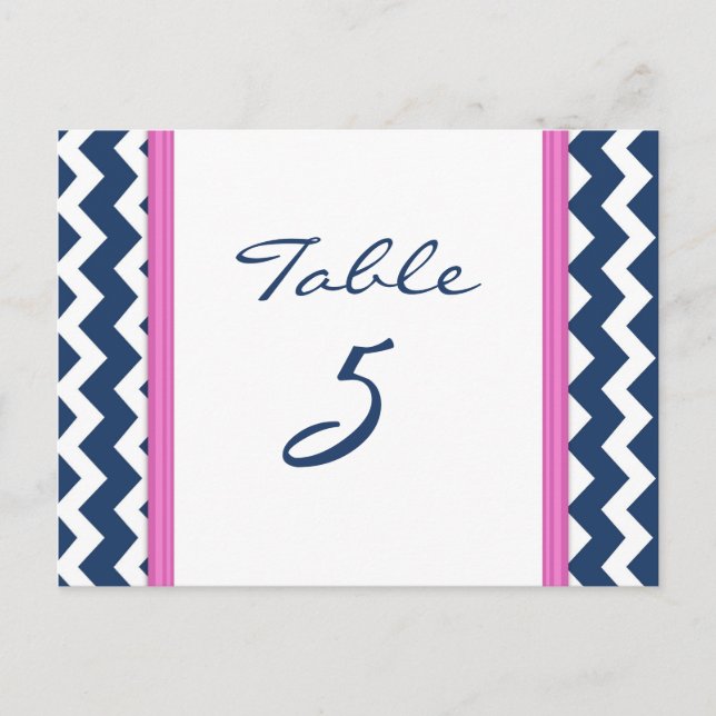 Cartes Numéro de table mariage Pink Blue Chevron (Devant)