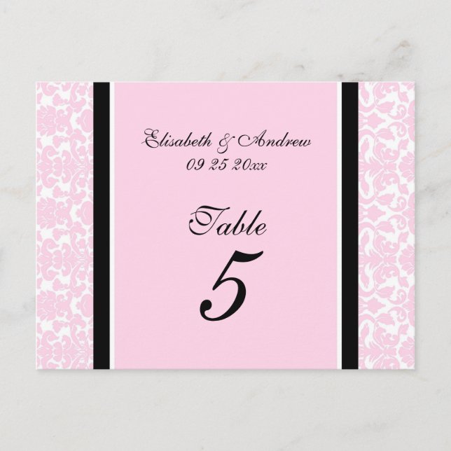 Cartes Numéro De Table mariage Rose Damask (Devant)