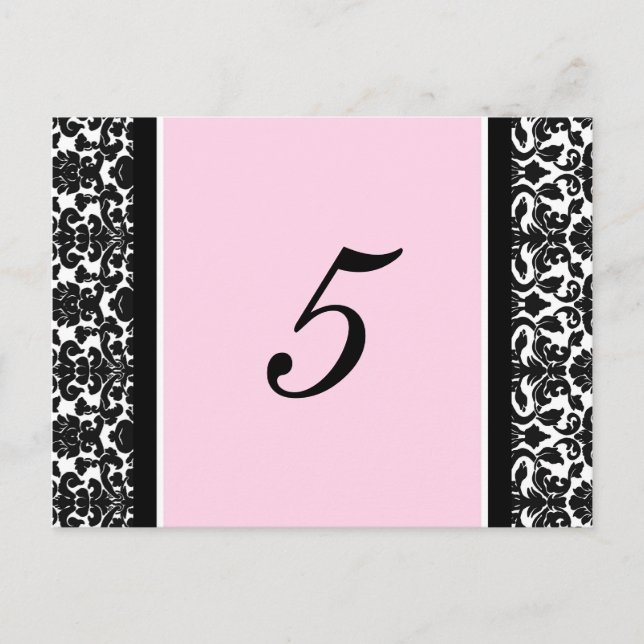 Cartes Numéro De Table mariage Rose Damask (Devant)