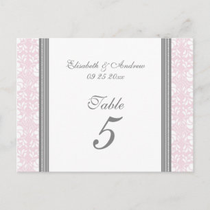 Cartes Numéro De Table mariage Rose Grey Damask