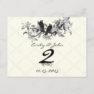 Cartes Numéro de tableau du Mariage vintage Birds