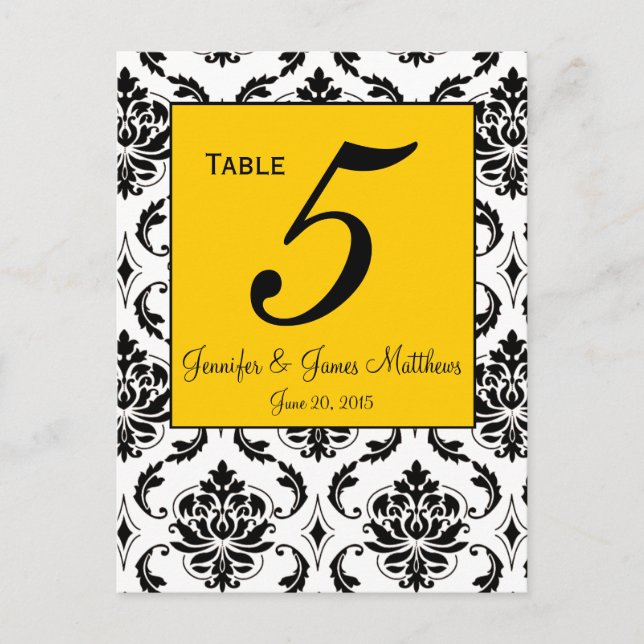 Cartes Numéro de tableau Mariage damassé jaune (Devant)