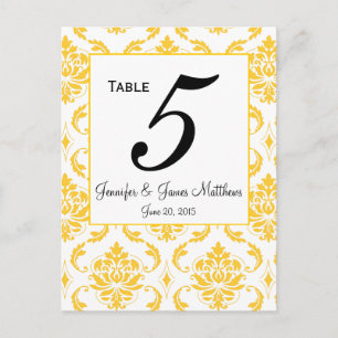 Cartes Numéro de tableau Mariage damassé jaune
