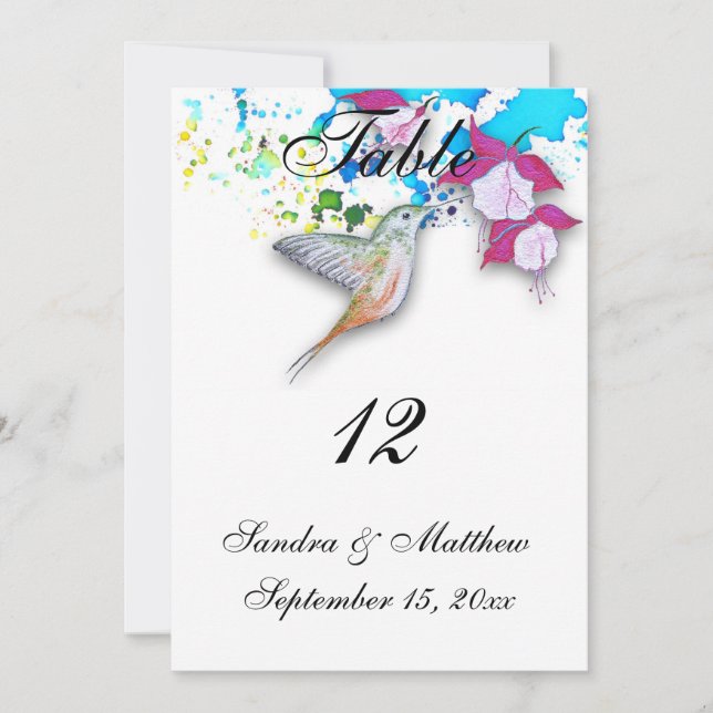 Cartes numéros de table de mariage Colibri & Fuchs (Devant)