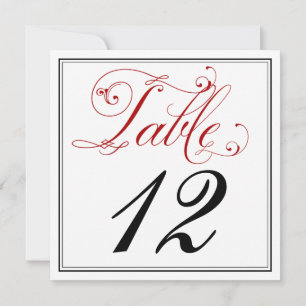 Cartes numérotées de table à écriture rouge élabor