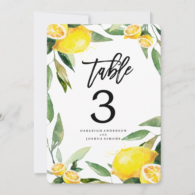 Cartes numérotées de table de mariage à l'aquarell (Devant)