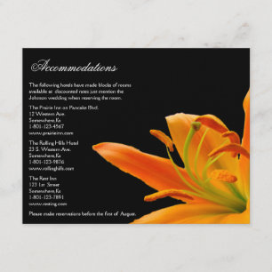 Cartes oranges de logement de mariage de lis