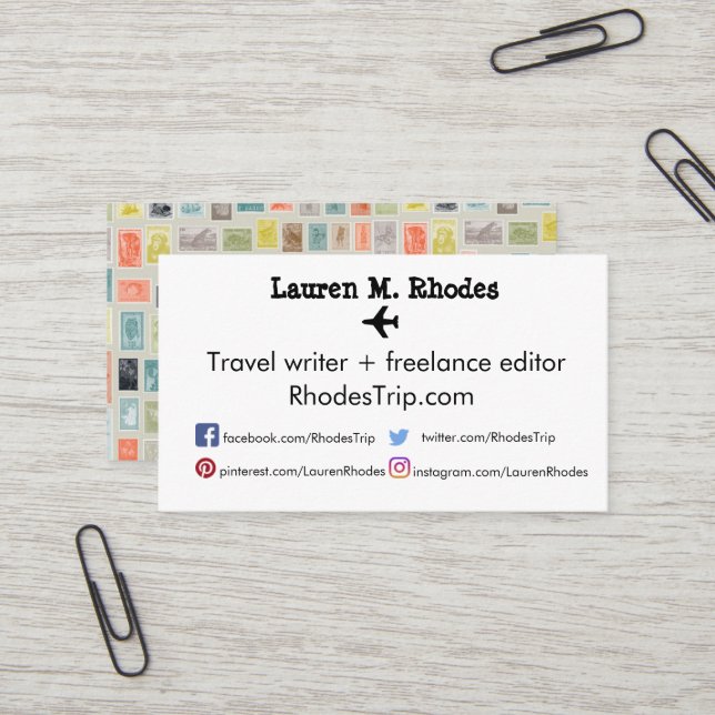 Cartes orientées de timbre de Blogger d'auteur de (Devant/Arrière en situation)