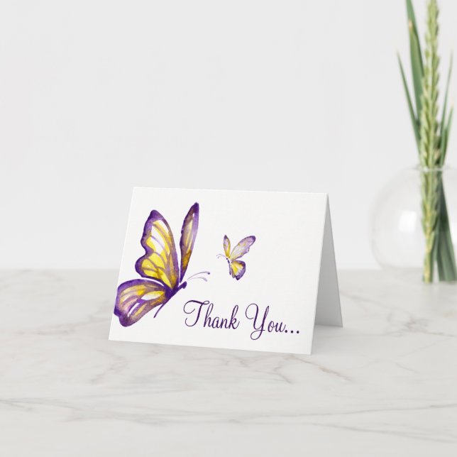Cartes Papillon | Purple aquarelle Merci note (Devant)