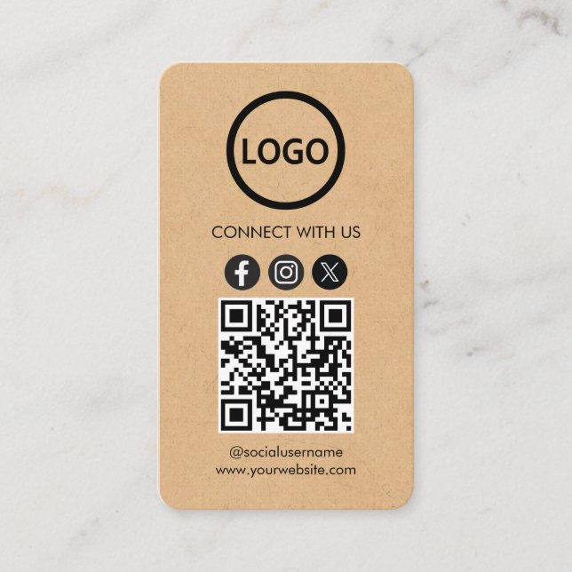 Cartes personnalisées Médias sociaux QR Code Kraft (Devant)
