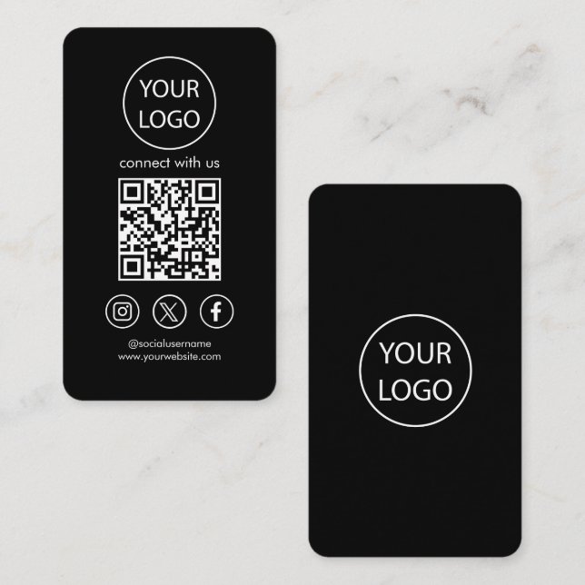 Cartes personnalisées, Social Media QR Code Black  (Devant / Derrière)