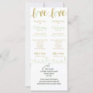 Cartes Photo Booth Love Script -Pale Green & Gol