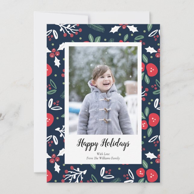 Cartes photo de Noël Floral bleu marine (Devant)