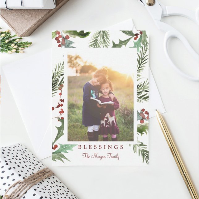 Cartes photo de Noël Rustique Holly (Créateur téléchargé)
