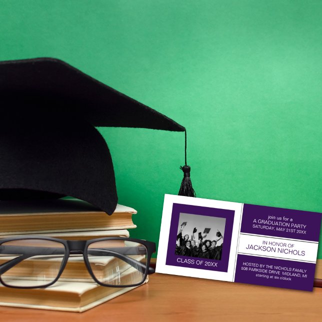 Cartes photos de la graduation violet et blanc (Créateur téléchargé)