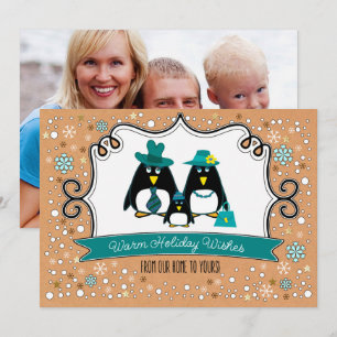 Cartes photos de Noël de famille de pingouins amus