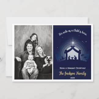 Cartes photos de Noël de la Nativité (bleu marine)