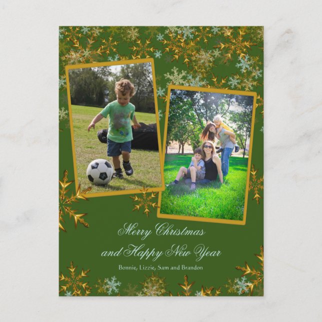 Cartes photos de Noël Vert et Or (Devant)