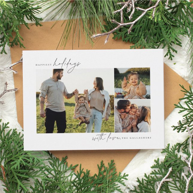 Cartes photos de vacances minimaux et multiphoto m (modern minimal holiday photo card multiple photos)