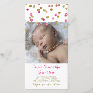 Cartes photos fuchsia de baby shower de Merci d'or