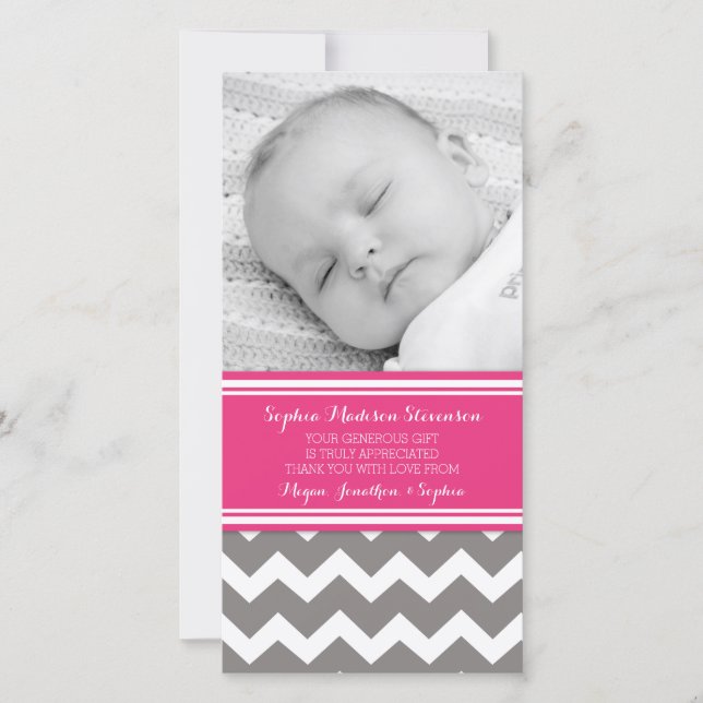 Cartes photos gris roses de baby shower de Merci (Devant)