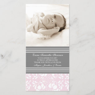 Cartes photos gris roses de baby shower de Merci