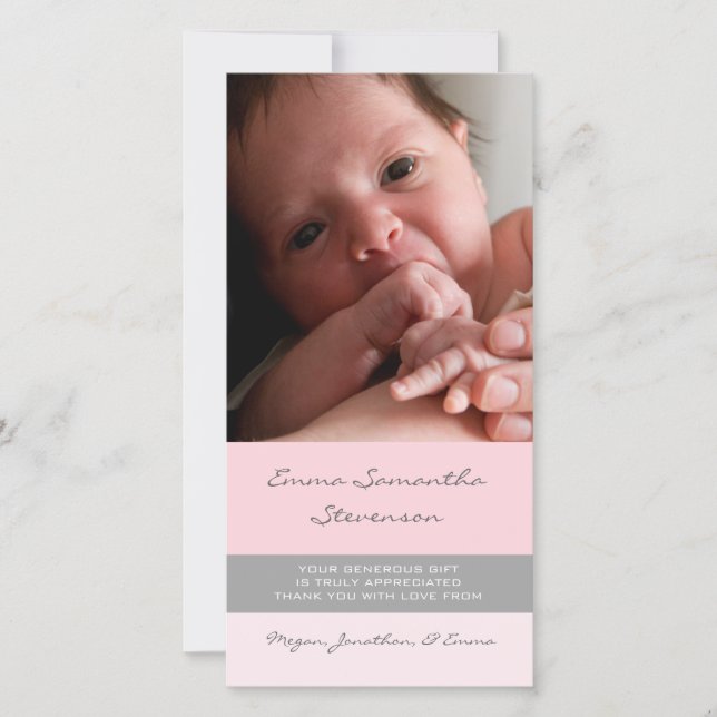 Cartes photos gris roses de baby shower de Merci (Devant)