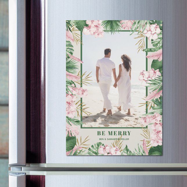 Cartes photos magnétiques de Noël tropical (Tropical Floral Christmas Magnetic Photo Cards)